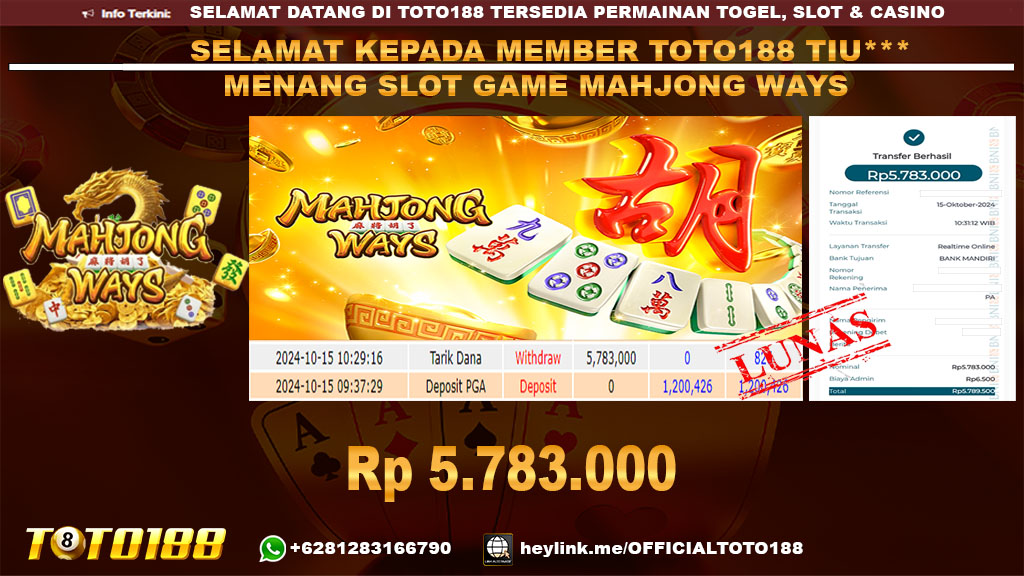 Bukti JP Kemenangan SLOT GAME MAHJONG WAYS 15 OKT 24