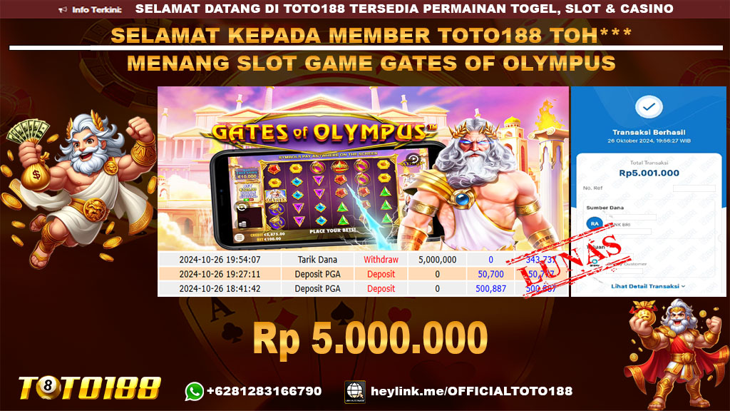 Bukti JP Kemenangan SLOT GAME GATES OF OLYMPUS 26 OKT 24