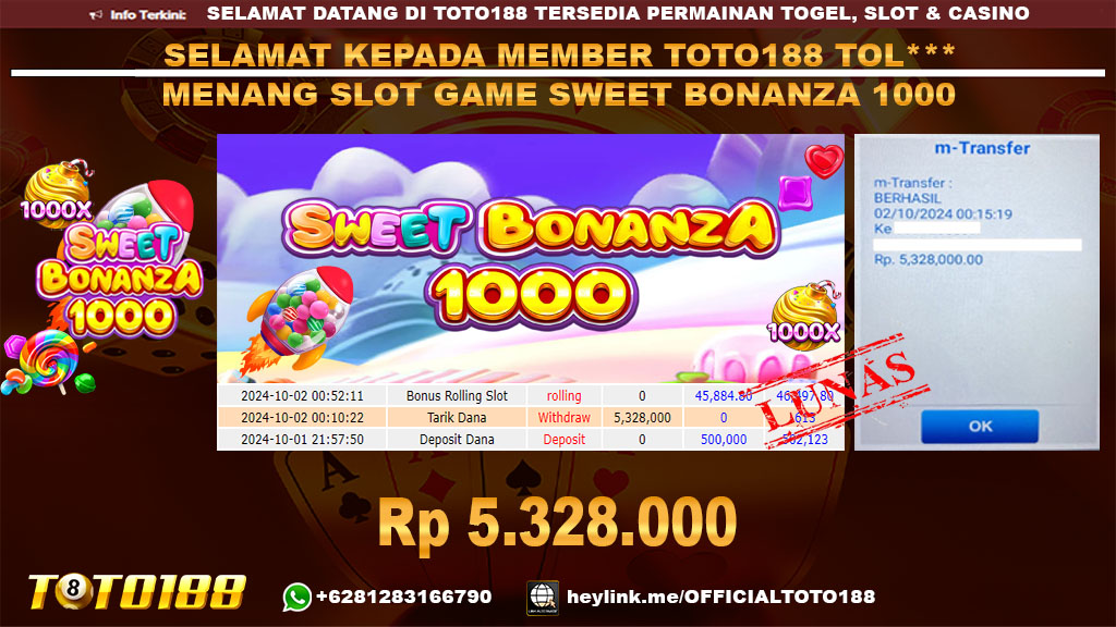 Bukti JP Kemenangan SLOT GAME SWEET BONANZA 1000 02 OKT 2024