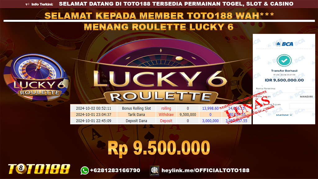 Bukti JP Kemenangan ROULETTE LUCKY 6 01 OKT 2024