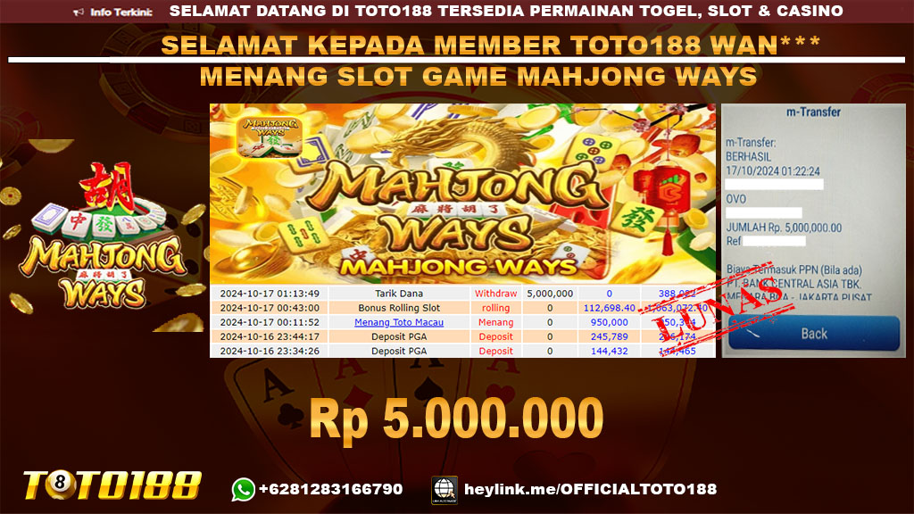 Bukti JP Kemenangan SLOT GAME MAHJONG WAYS 17 OKT 24