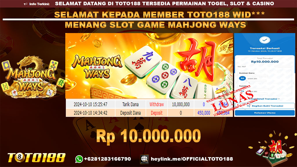 Bukti JP Kemenangan SLOT GAME MAHJONG WAYS 10 OKT 24