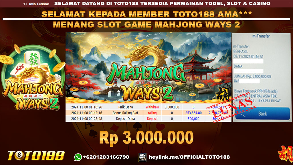 Bukti JP Kemenangan SLOT GAME MAHJONG WAYS2 08 NOV 24