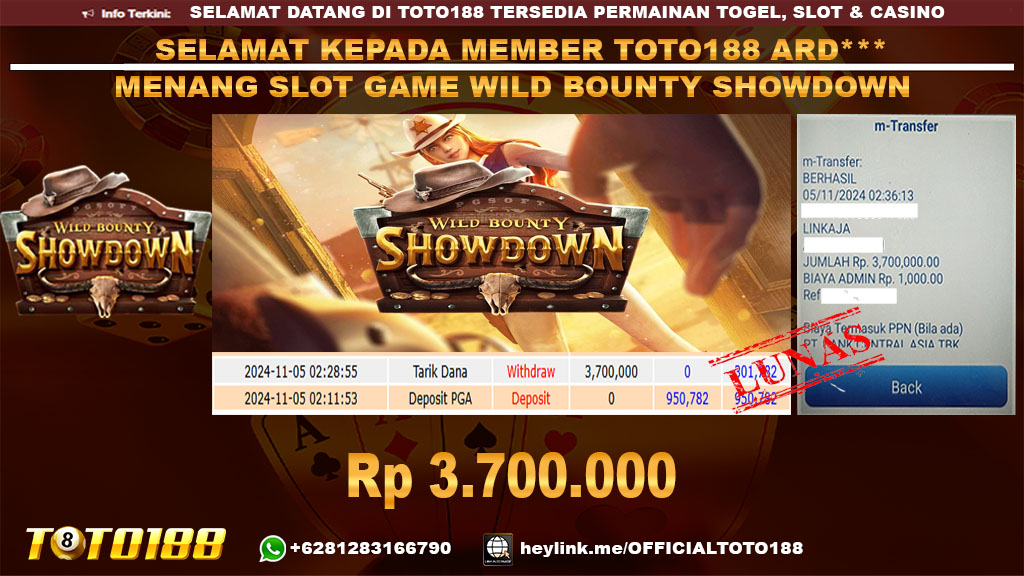 Bukti JP Kemenangan SLOT GAME WILD BOUNTY SHOWDOWN 05 NOV 24