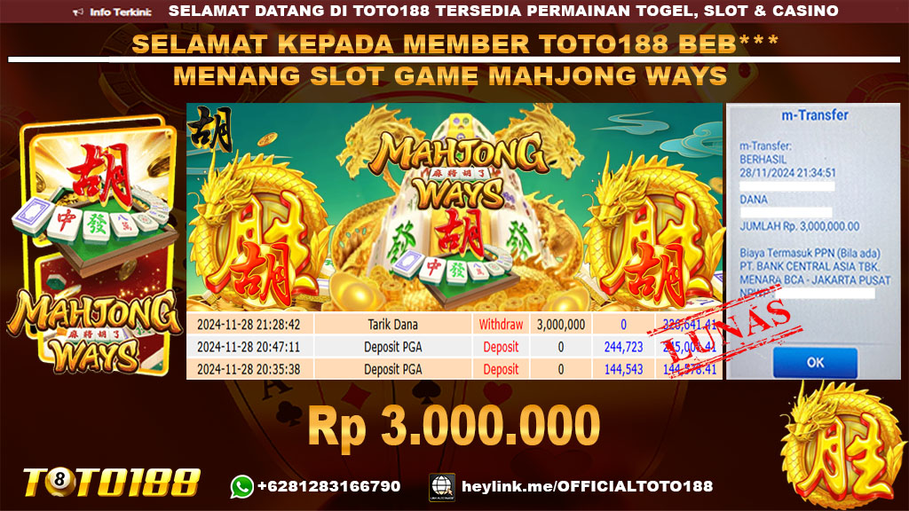 Bukti JP Kemenangan SLOT GAME MAHJONG WAYS 28 NOV 24
