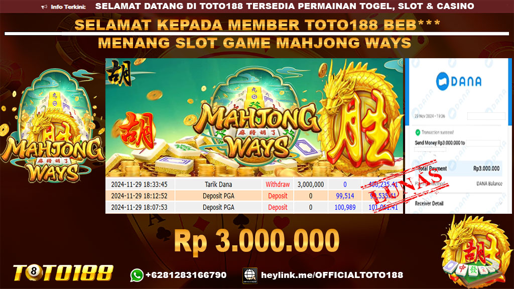 Bukti JP Kemenangan SLOT GAME MAHJONG WAYS 29 NOV 24