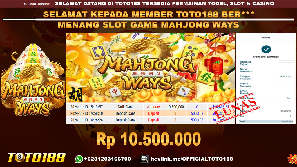 Bukti JP Kemenangan SLOT GAME MAHJONG WAYS 13 NOV 24