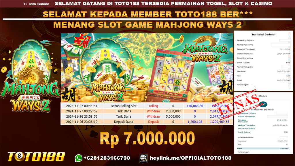Bukti JP Kemenangan SLOT GAME MAHJONG WAYS2 27 NOV 24