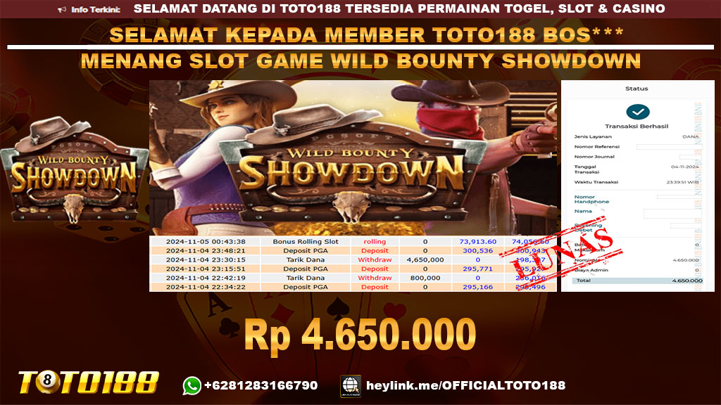 Bukti JP Kemenangan SLOT GAME WILD BOUNTY SHOWDOWN 04 NOV 24