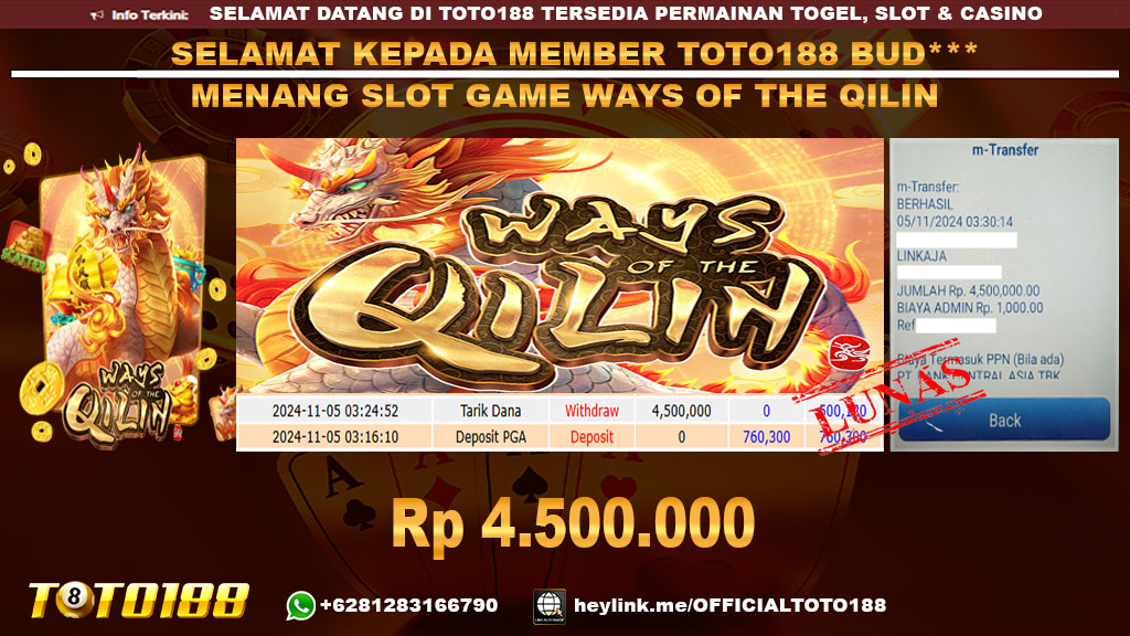 Bukti JP Kemenangan SLOT GAME WAYS OF THE QILIN 05 NOV 24