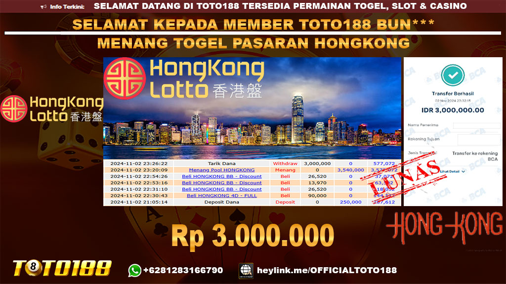 Bukti JP Kemenangan TOGEL PASARAN HONGKONG POOLS 02 NOV 24