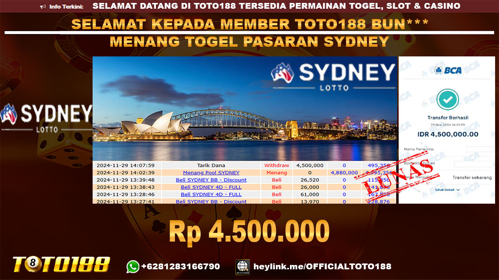 Bukti JP Kemenangan TOGEL PASARAN SYDNEY LOTTO 27 NOV 24