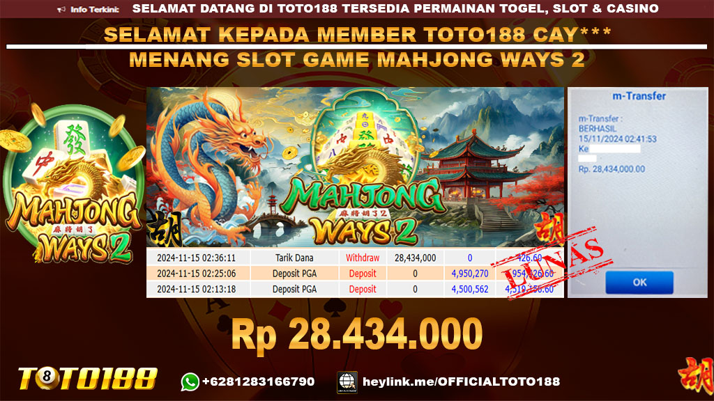 Bukti JP Kemenangan SLOT GAME MAHJONG WAYS2 15 NOV 24