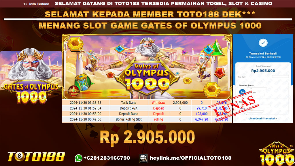 Bukti JP Kemenangan SLOT GAME GATES OF OLYMPUS 1000 30 NOV 24