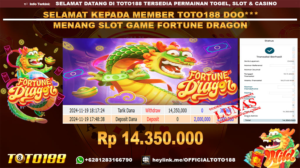 Bukti JP Kemenangan SLOT GAME FORTUNE DRAGON 19 NOV 24