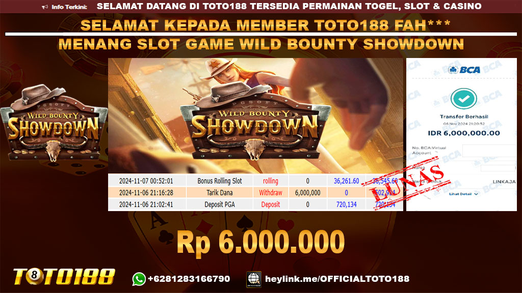 Bukti JP Kemenangan SLOT GAME WILD BOUNTY SHOWDOWN 06 NOV 24