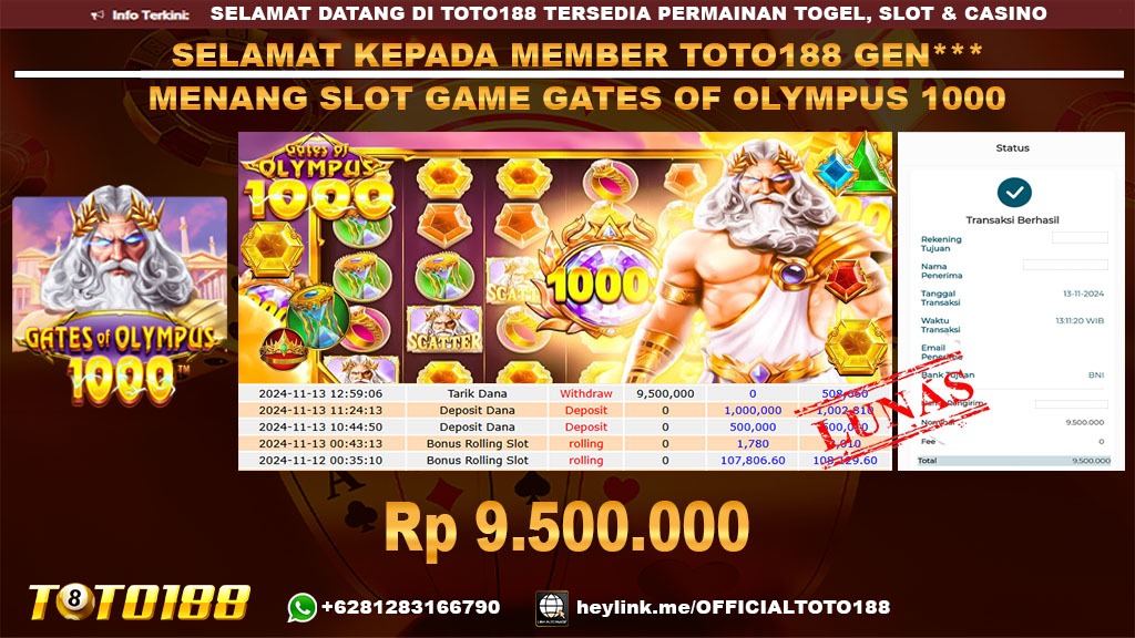 Bukti JP Kemenangan SLOT GAME GATES OF OLYMPUS 1000 13 NOV 24