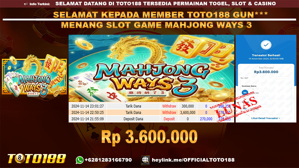 Bukti JP Kemenangan SLOT GAME MAHJONG WAYS3 14 NOV 24