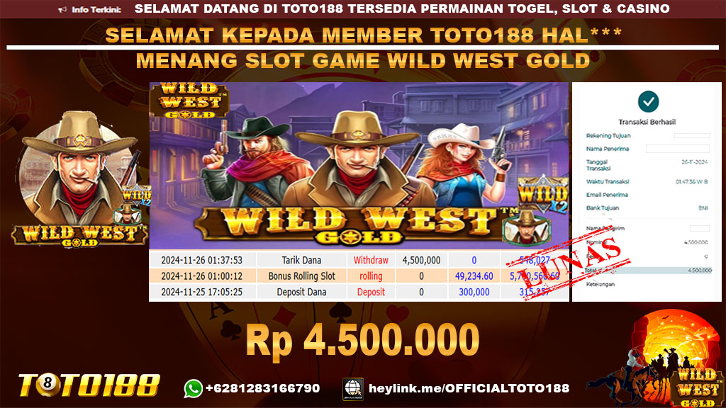 Bukti JP Kemenangan SLOT GAME WILD WEST GOLD 26 NOV 24