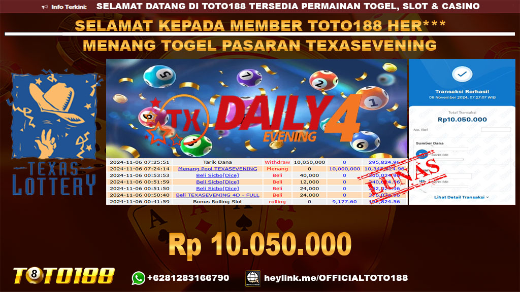 Bukti JP Kemenangan TOGEL PASARAN TEXASEVENING 06 NOV 24