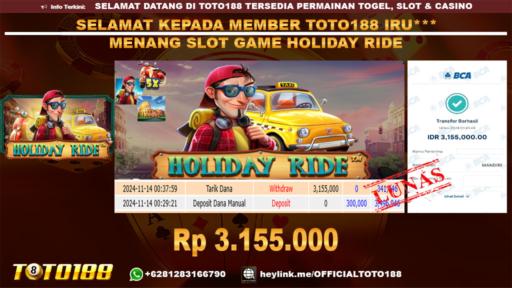 Bukti JP Kemenangan SLOT GAME HOLIDAY RIDE 14 NOV 24