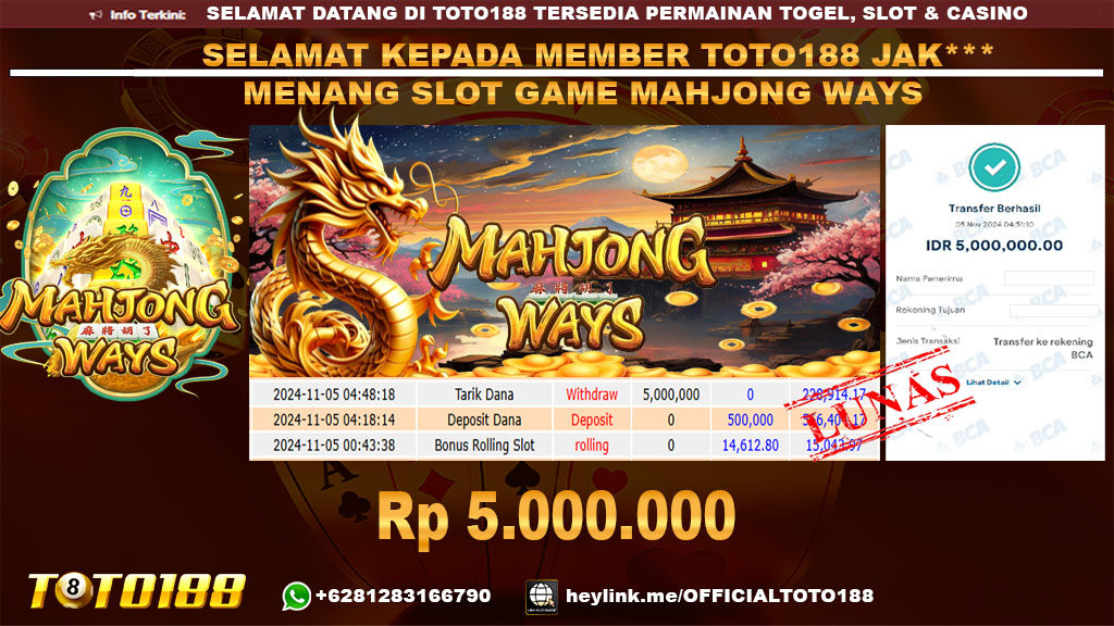 Bukti JP Kemenangan SLOT GAME MAHJONG WAYS 05 NOV 24