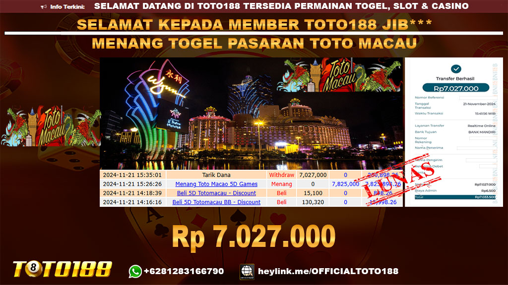 Bukti JP Kemenangan TOGEL PASARAN TOTO MACAU 21 NOV 24