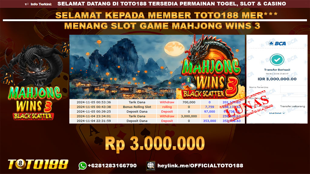 Bukti JP Kemenangan SLOT GAME MAHJONG WINS 04 NOV 24