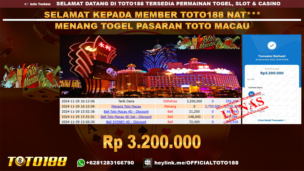 Bukti JP Kemenangan TOGEL PASARAN TOTO MACAU 29 NOV 24