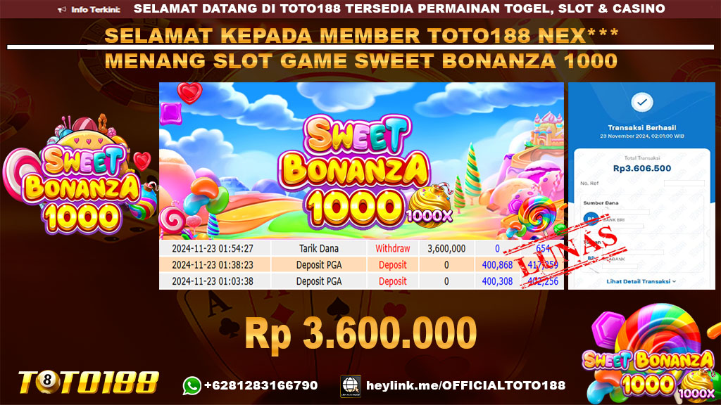 Bukti JP Kemenangan SWEET BONANZA 1000 23 NOV 2024