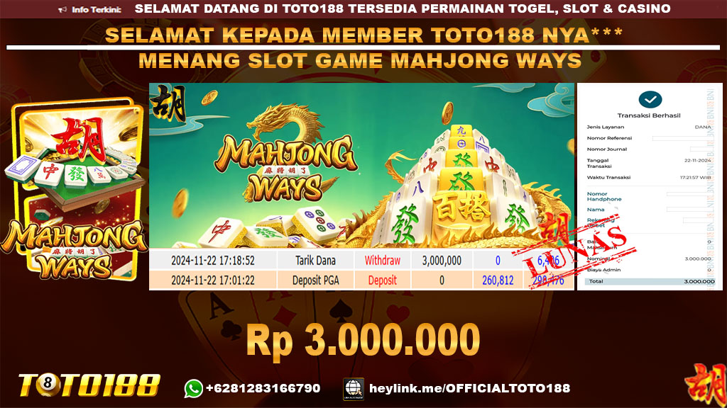 Bukti JP Kemenangan SLOT GAME MAHJONG WAYS 22 NOV 24