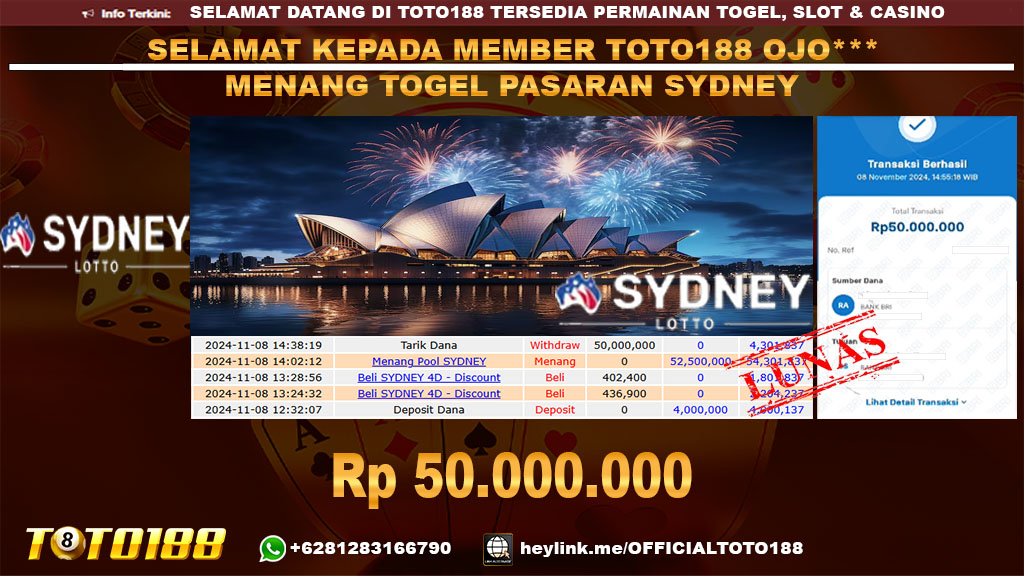 Bukti JP Kemenangan TOGEL PASARAN SYDNEY LOTTO 08 NOV 24
