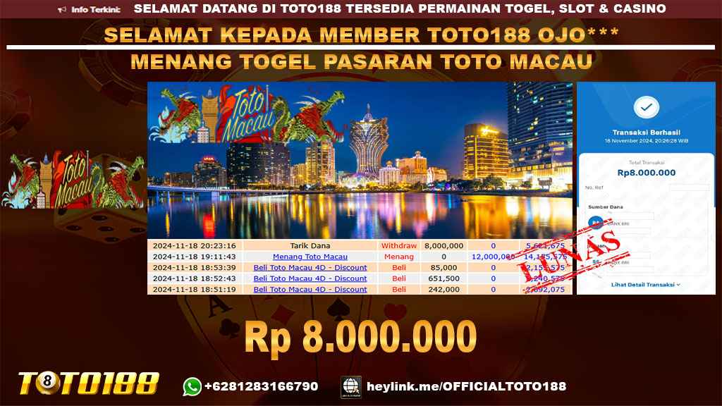Bukti JP Kemenangan TOGEL PASARAN TOTO MACAU 18 NOV 24