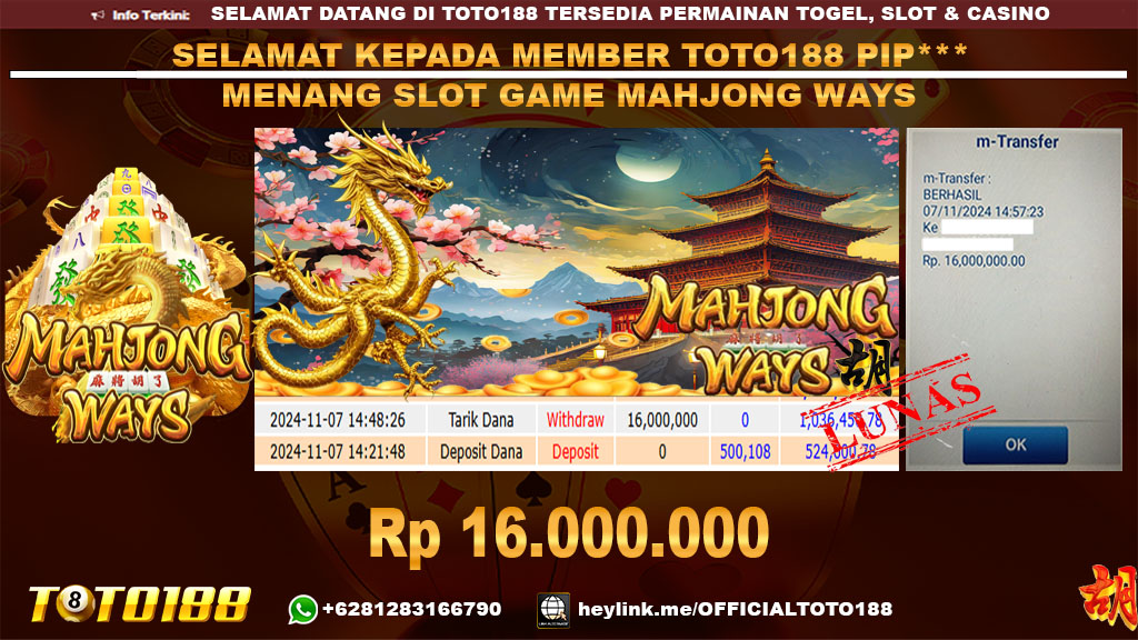 Bukti JP Kemenangan SLOT GAME MAHJONG WAYS 07 NOV 24