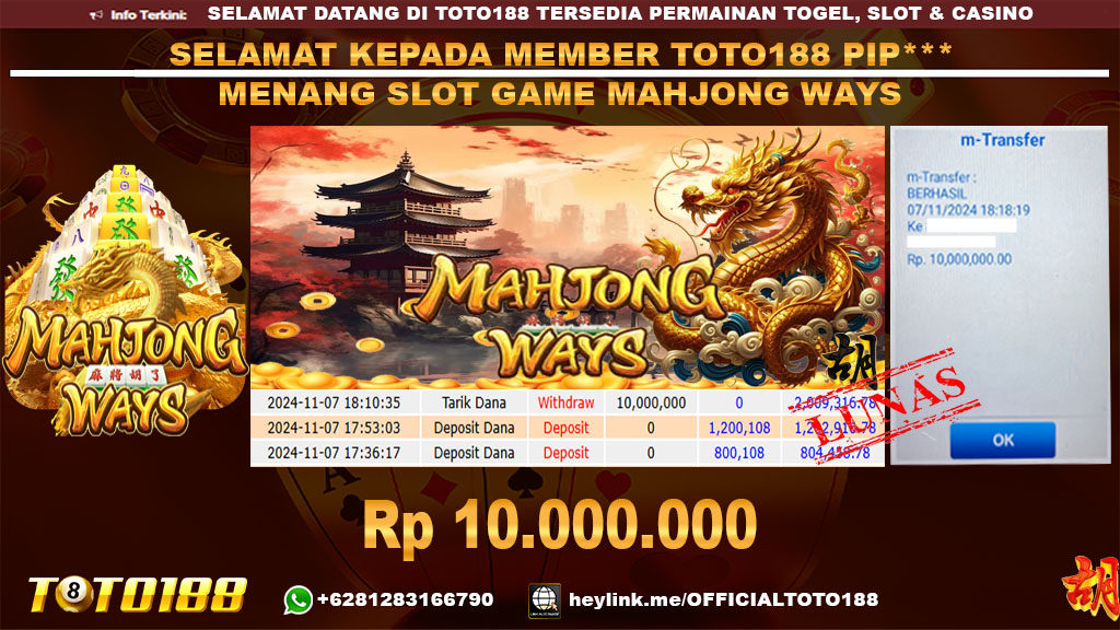 Bukti JP Kemenangan SLOT GAME MAHJONG WAYS 07 NOV 24