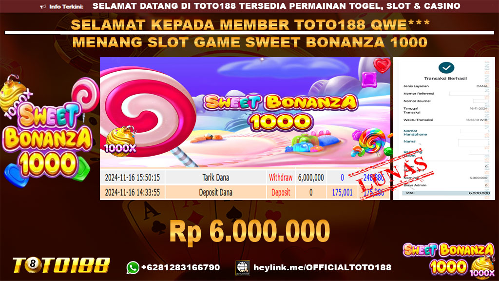 Bukti JP Kemenangan SWEET BONANZA 1000 16 NOV 2024