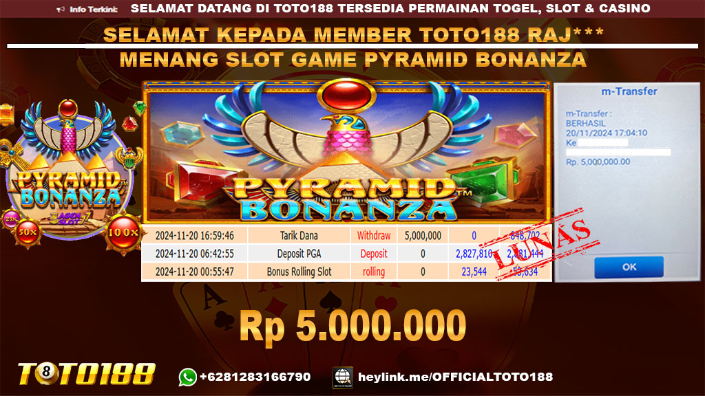 Bukti JP Kemenangan PYRAMID BONANZA 20 NOV 2024