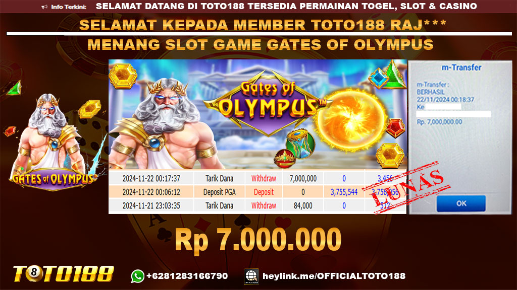 Bukti JP Kemenangan SLOT GAME GATES OF OLYMPUS 22 NOV 24
