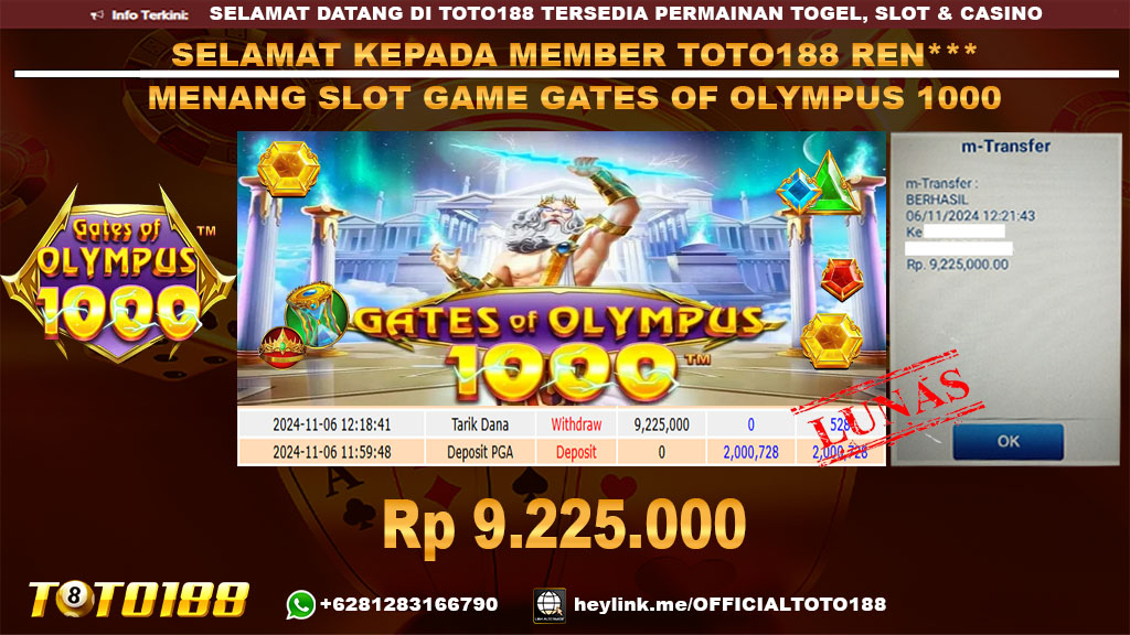 Bukti JP Kemenangan SLOT GAME GATES OF OLYMPUS 1000 06 NOV 24