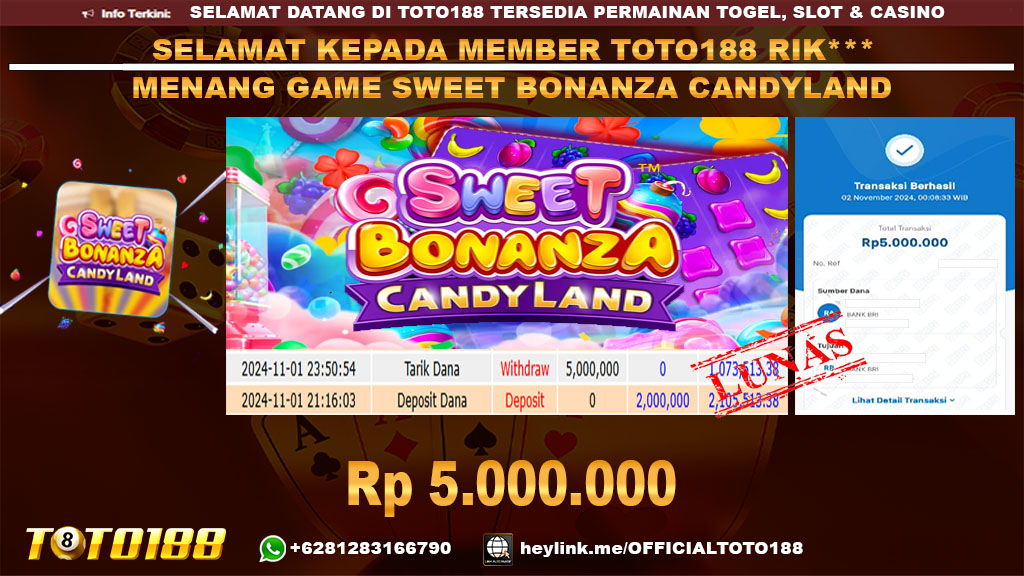 Bukti JP Kemenangan SWEET BONANZA CANDYLAND 02 NOV 2024