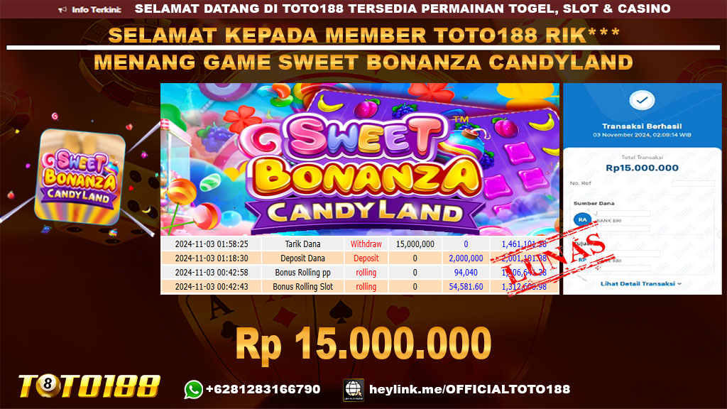 Bukti JP Kemenangan SWEET BONANZA CANDYLAND 03 NOV 2024