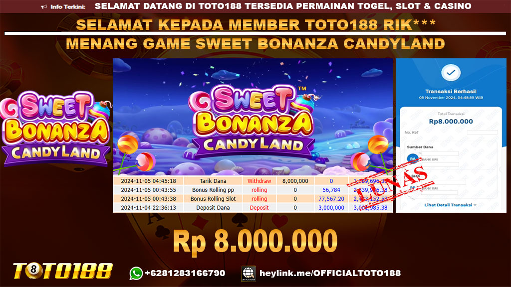 Bukti JP Kemenangan SWEET BONANZA CANDYLAND 05 NOV 2024