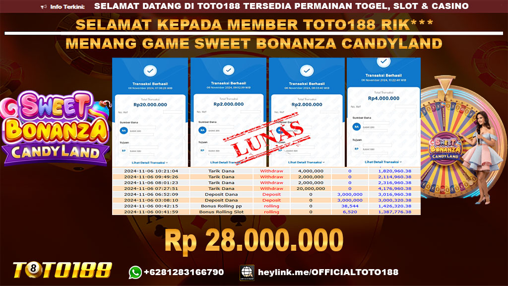 Bukti JP Kemenangan SWEET BONANZA CANDYLAND 06 NOV 2024