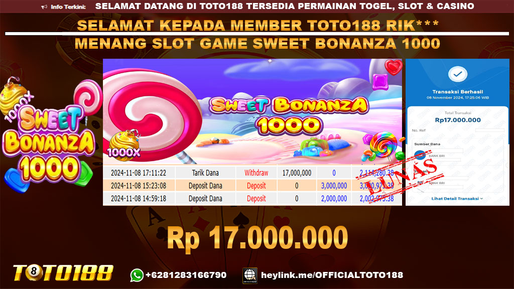 Bukti JP Kemenangan SLOT GAME SWEET BONANZA 1000 08 NOV 24