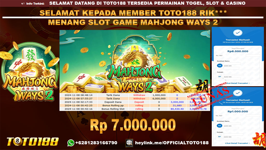 Bukti JP Kemenangan SLOT GAME MAHJONG WAYS2 08 NOV 24