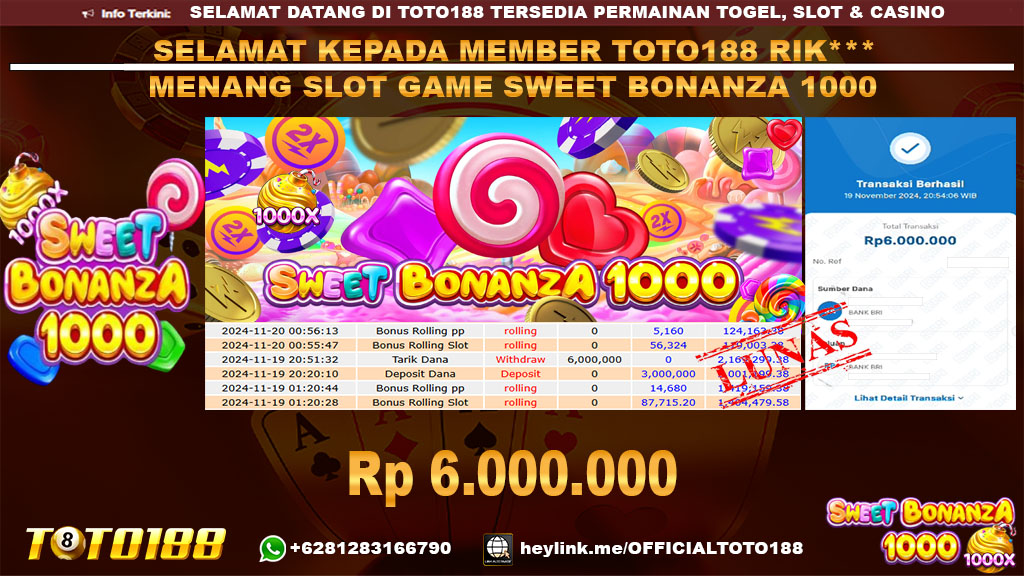 Bukti JP Kemenangan SWEET BONANZA 1000 19 NOV 2024
