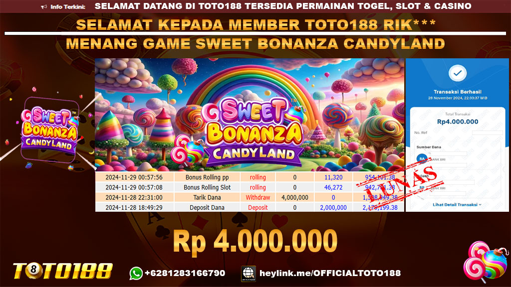 Bukti JP Kemenangan SWEET BONANZA CANDYLAND 28 NOV 2024