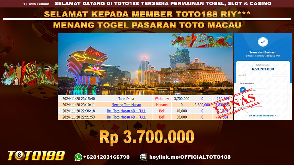 Bukti JP Kemenangan TOGEL PASARAN TOTO MACAU 28 NOV 24