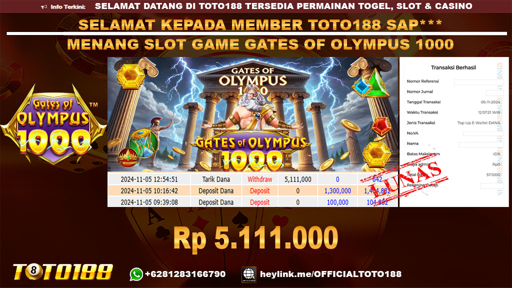 Bukti JP Kemenangan SLOT GAME GATES OF OLYMPUS 1000 05 NOV 24