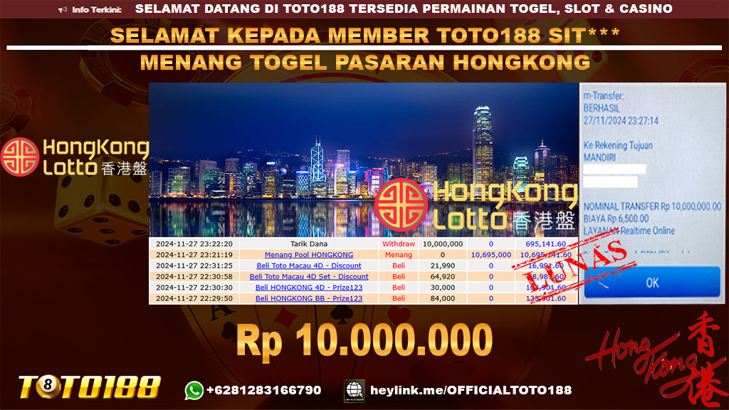 Bukti JP Kemenangan TOGEL PASARAN HONGKONG POOLS 27 NOV 24
